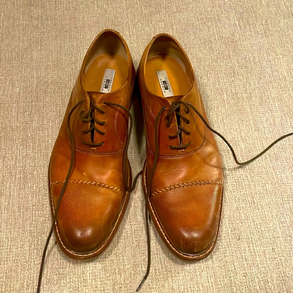Joseph Abboud light brown cap toes leather Oxford dress shoes
